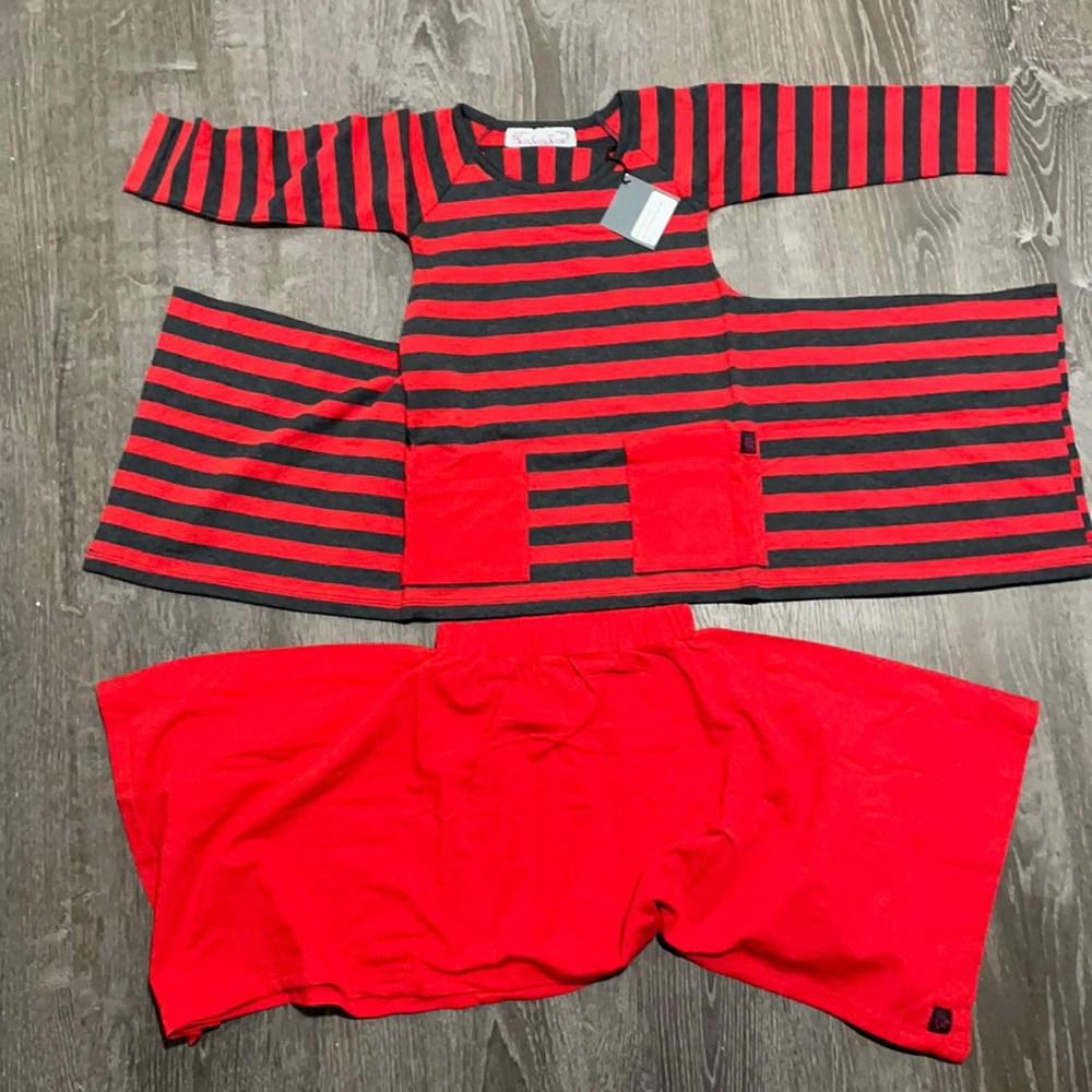 Kidcuteture Striped Apple Two Piece Cotton Blend Skirt & Top Sizes 4 to 14